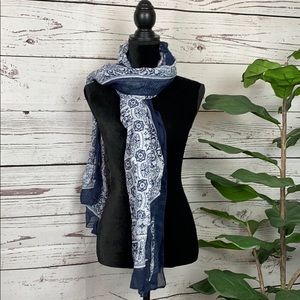 Sheer Blue & White Scarf 41” W x 70” L